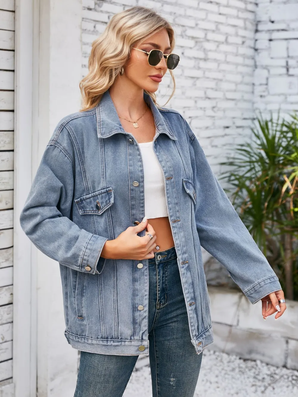 Button Up Long Sleeve Denim Jacket, image 4