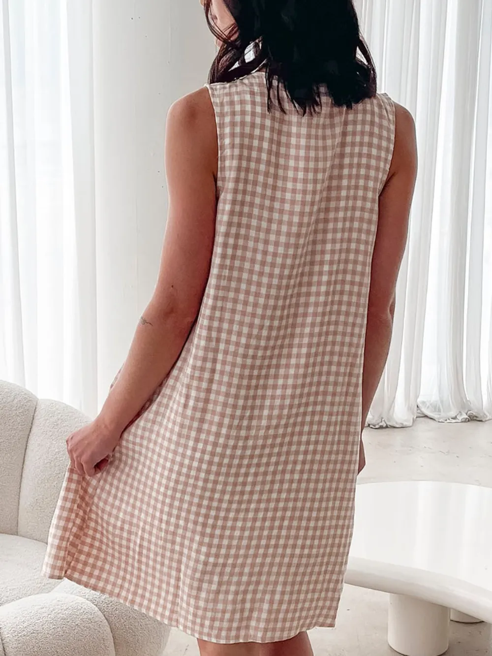 Tied Front Sleeveless Plaid Dress, image 6