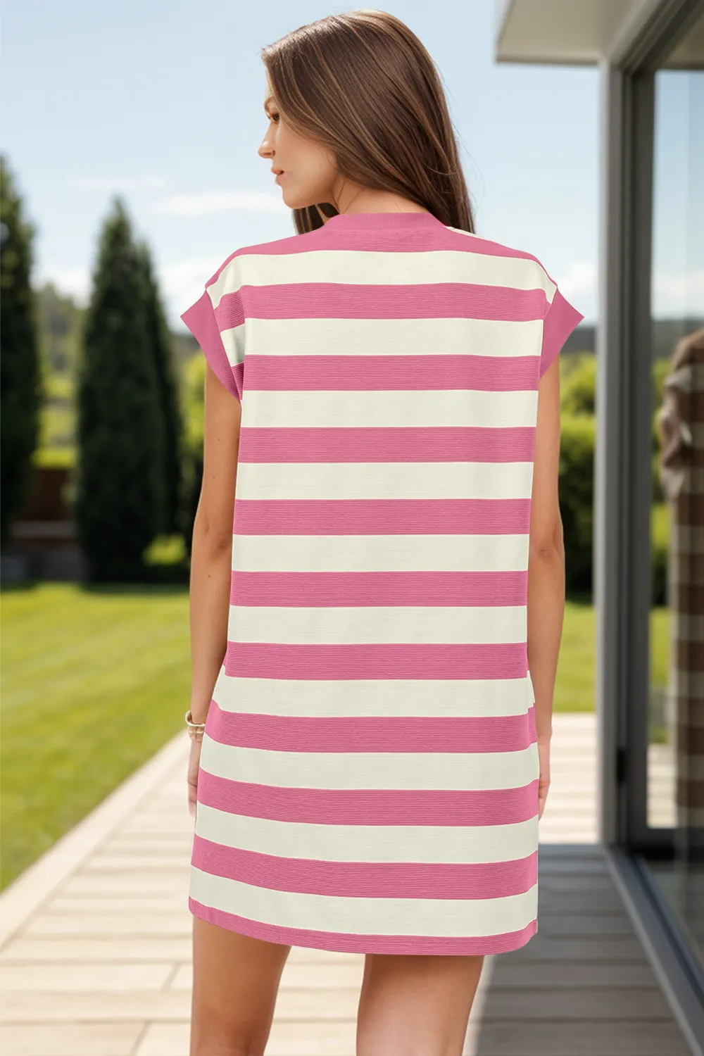 Striped Round Neck Cap Sleeve Mini Dress, image 7