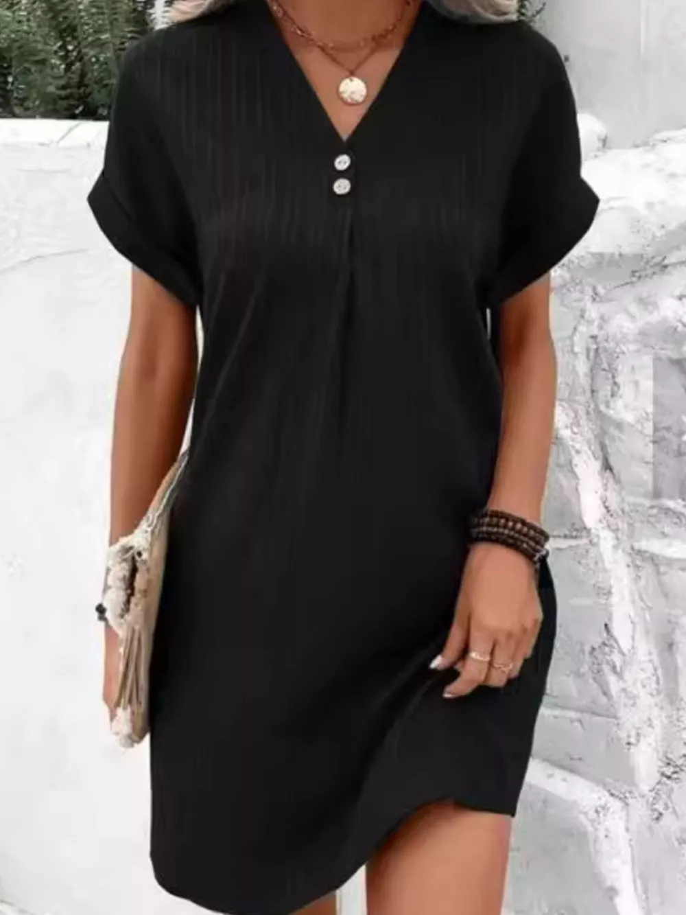 Full Size Casual V-Neck Short Sleeve Dress Plus Size, image 4