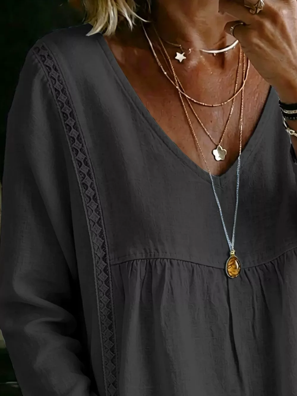 Full Size V-Neck Lace Trimmed Long Sleeve Blouse Plus Size, image 7