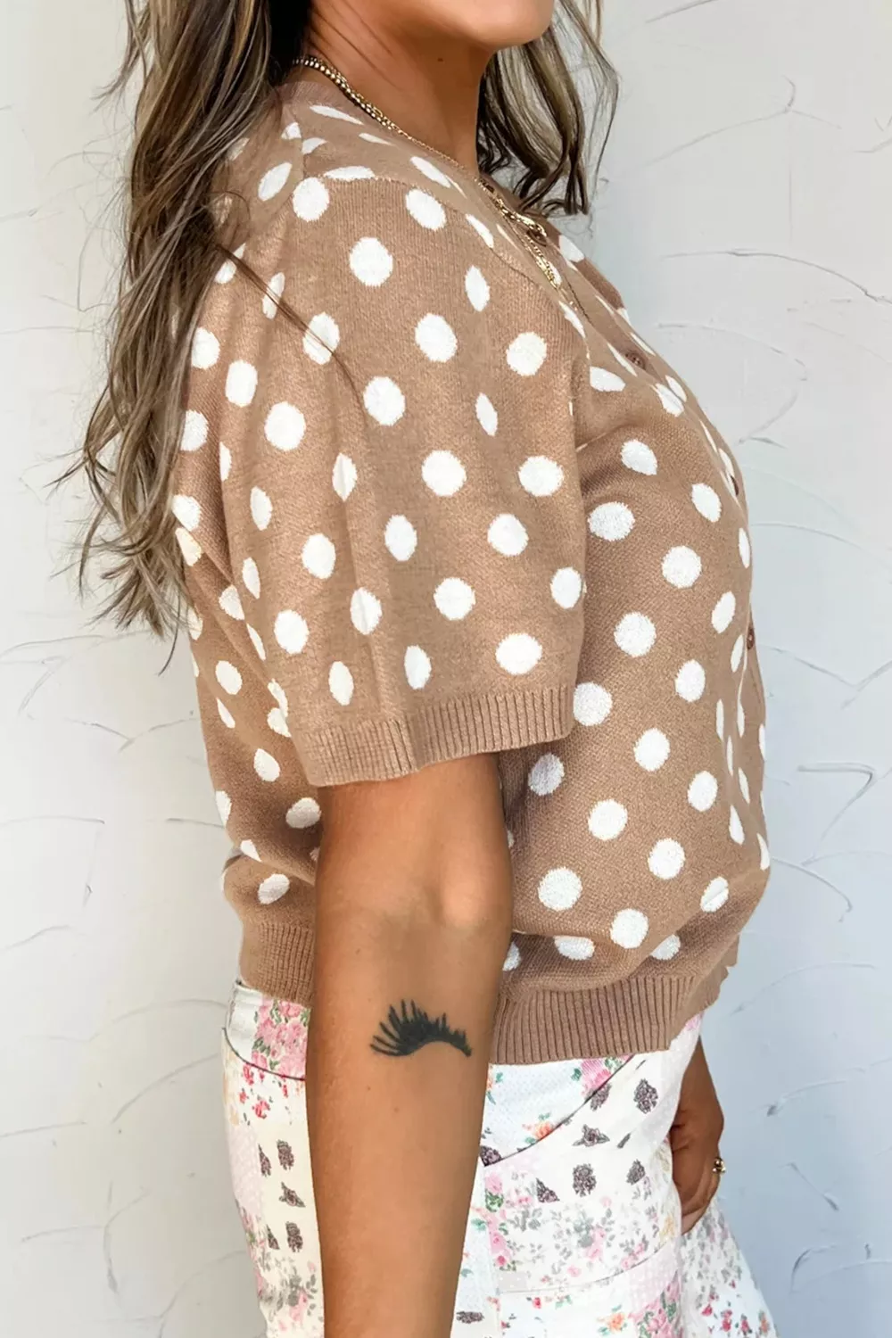Polka Dot Short Sleeve Button Down Sweater Cardigan, image 2