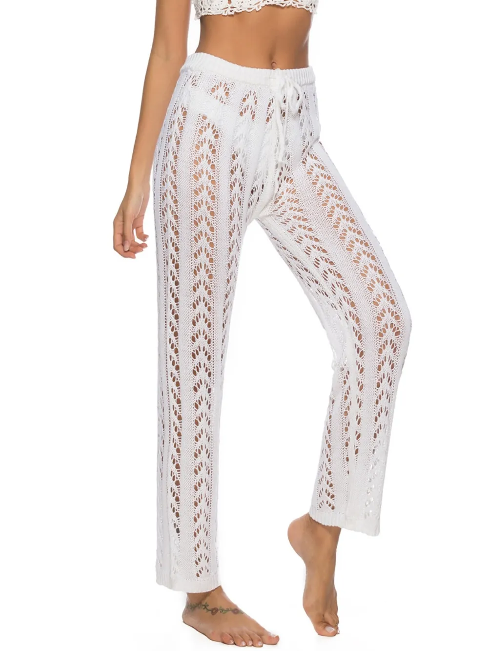 Cutout Drawstring High Waist Swim Pants, image 4