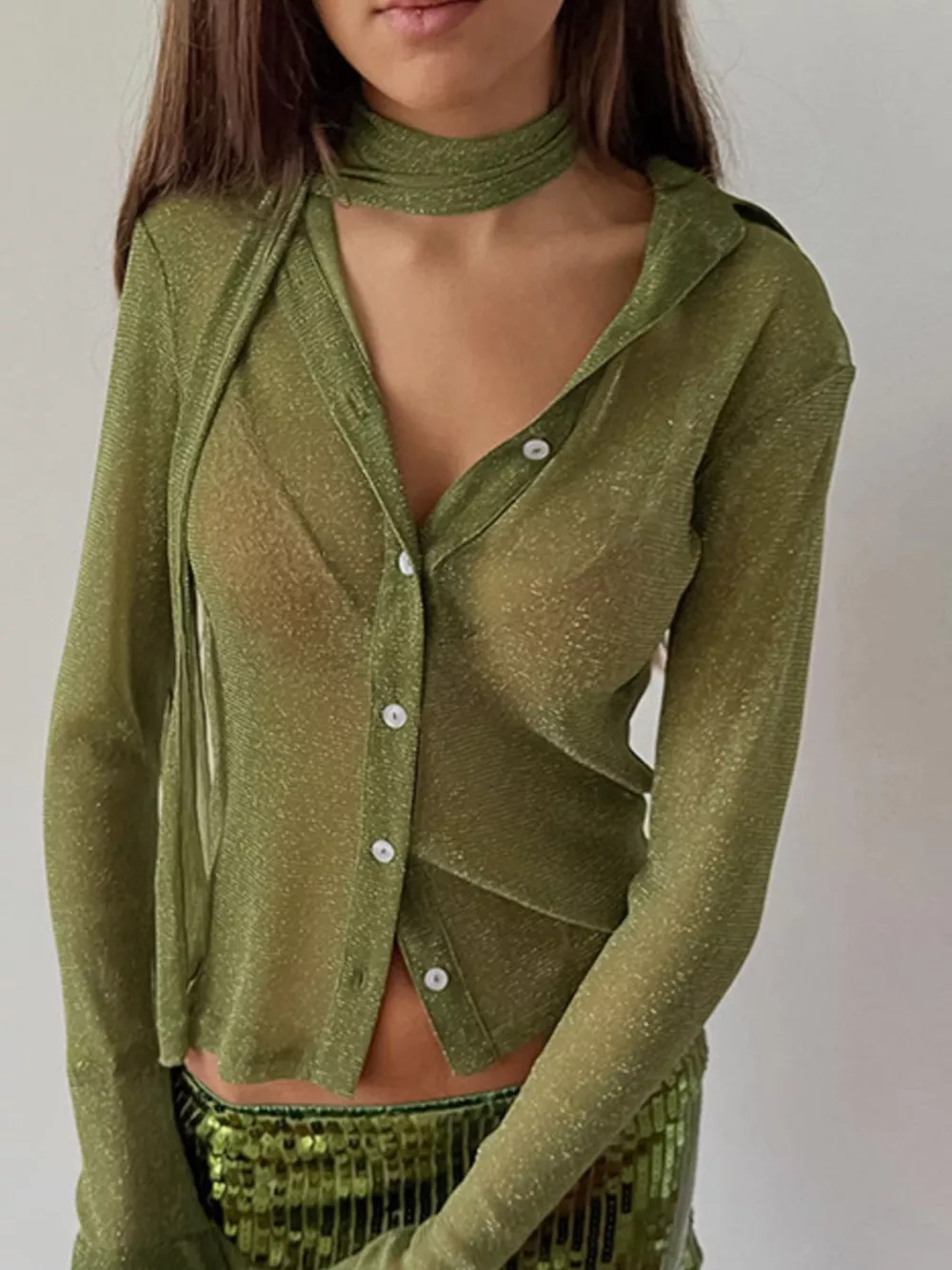 Button Up Shirt with Scarf, image 3