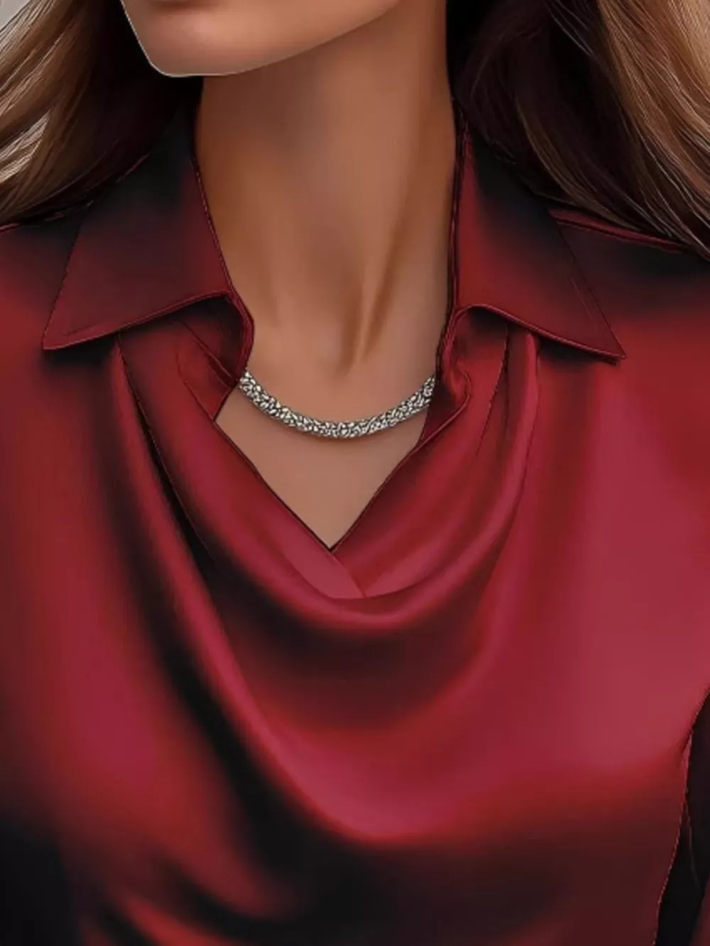 Full Size Satin Cowl Neck Long Sleeve Blouse Plus Size, image 15