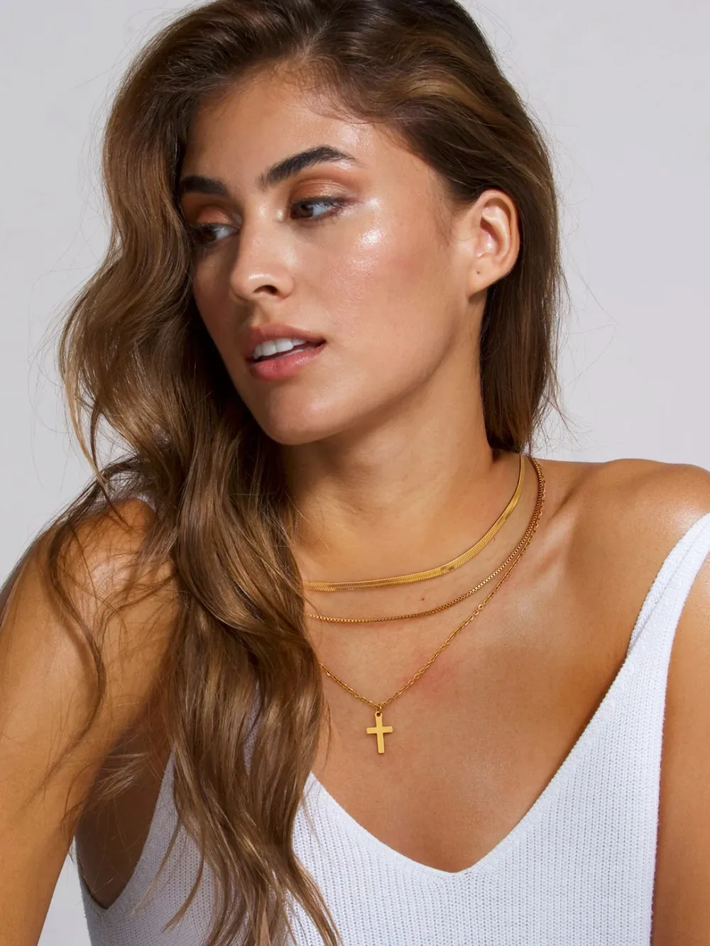 18K Gold-Plated Three-Layered Cross Necklace, image 4