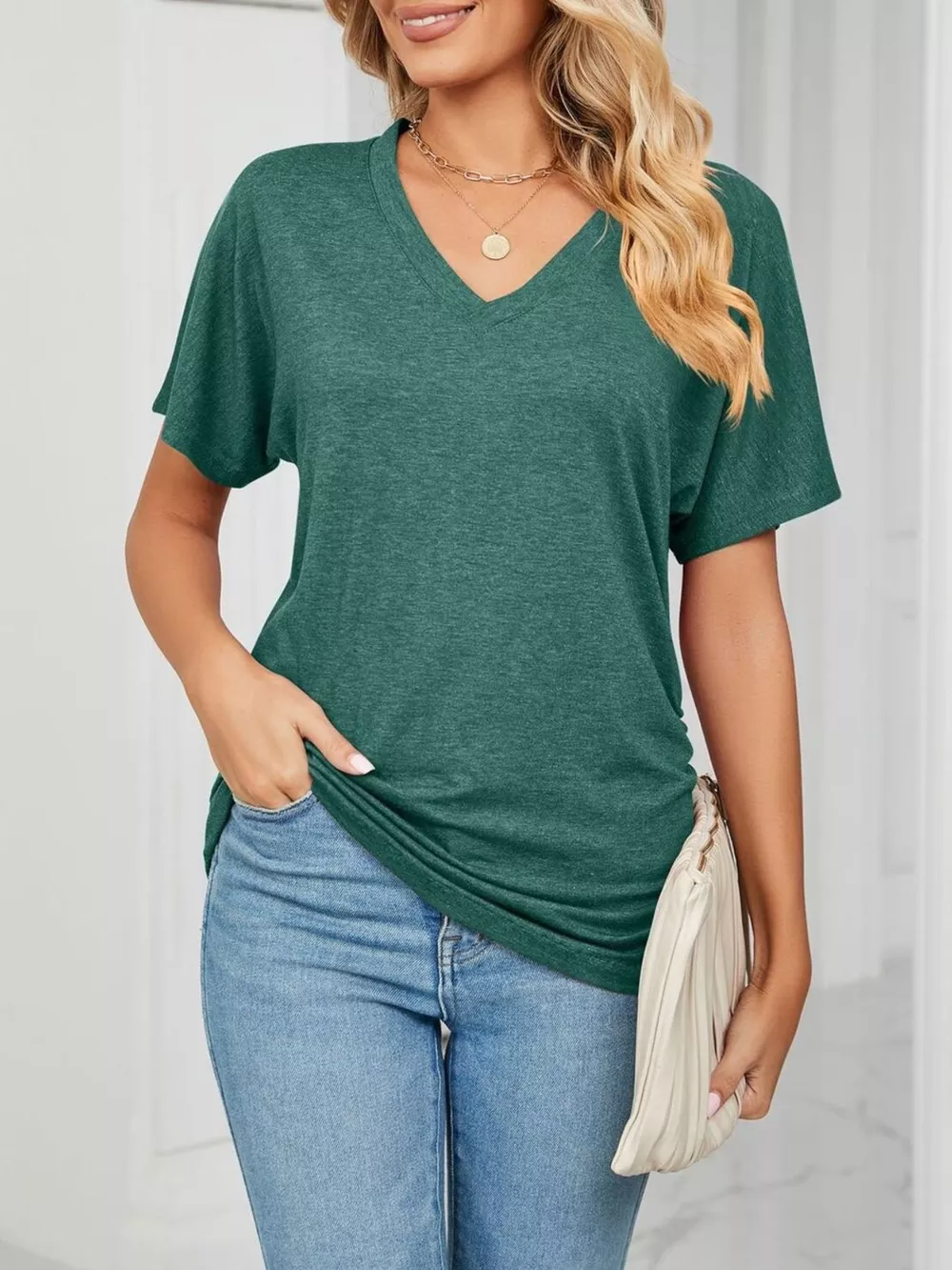 Casual V-Neck Short Sleeve T-Shirt, image 15