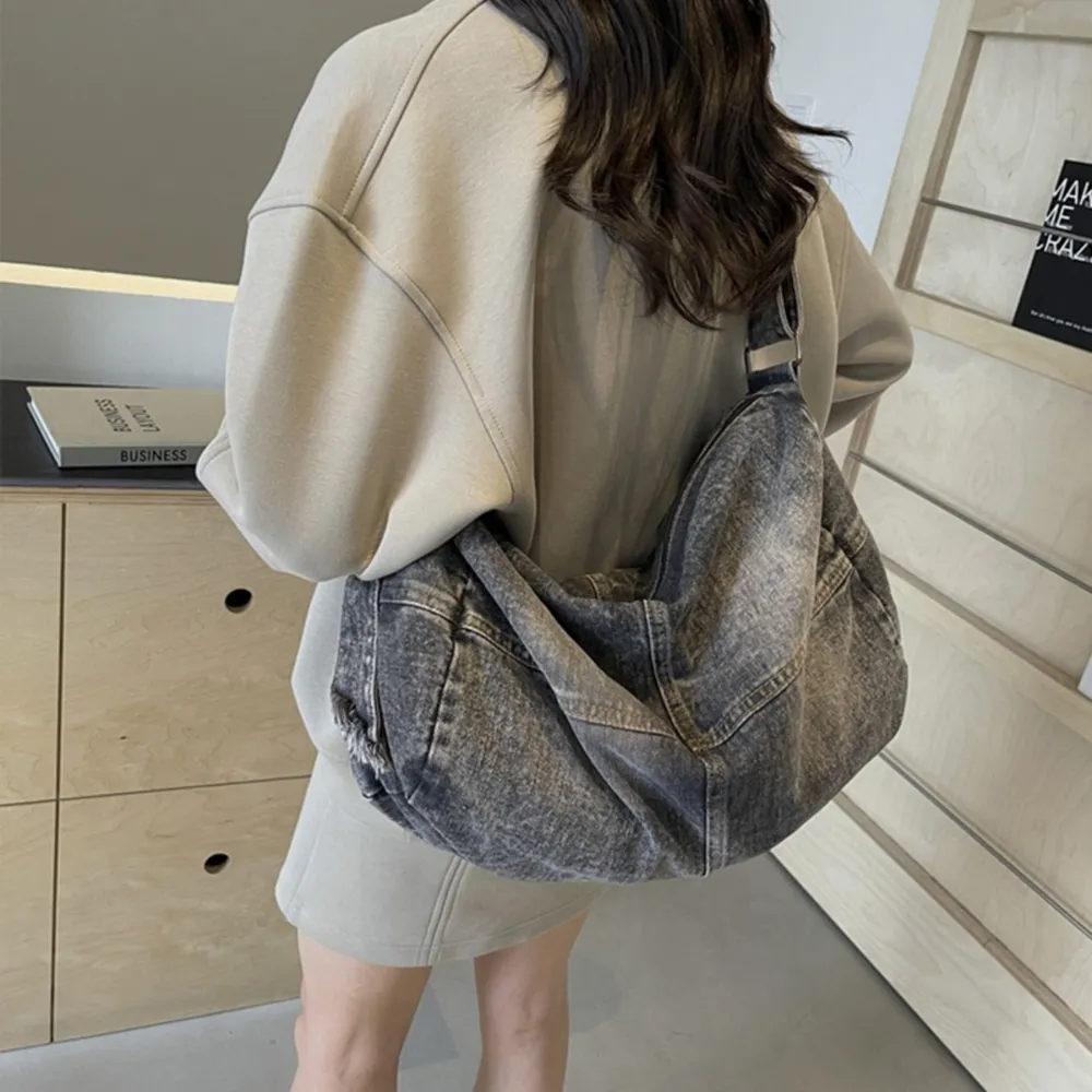 Adjustable Strap Denim Tote Bag, image 9