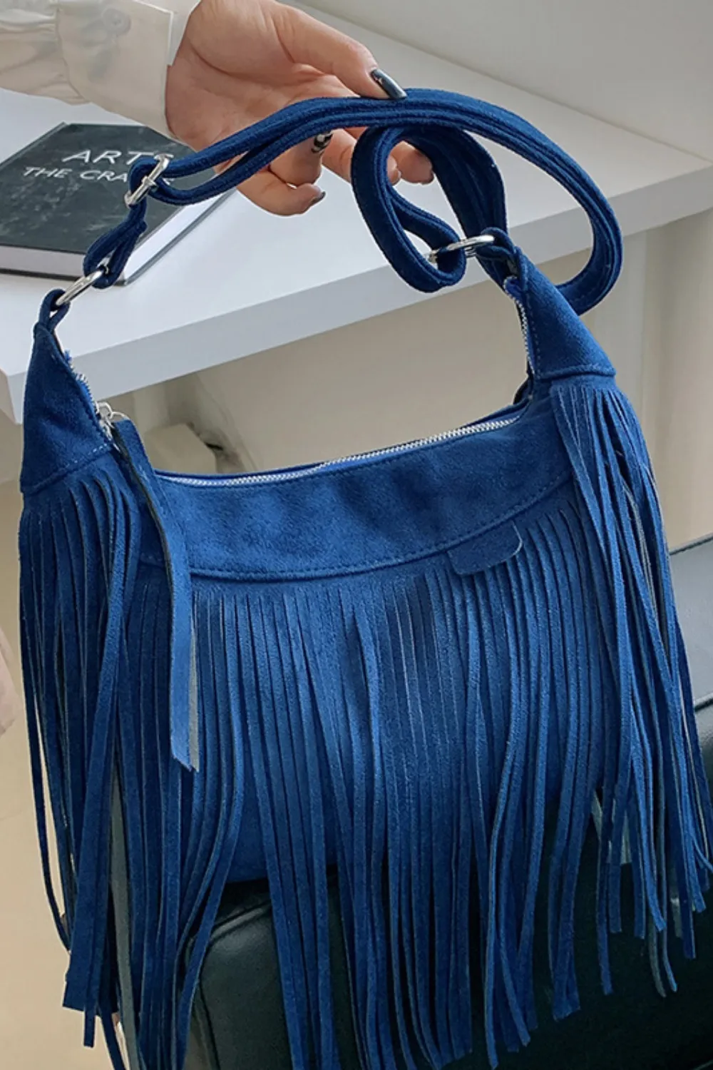 Suede Fringe Adjustable Strap Shoulder Bag, image 6