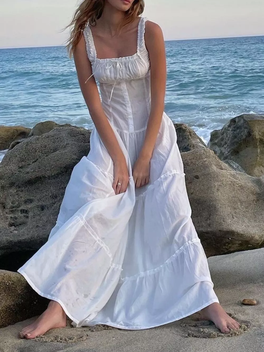 Ruffled Square Neck Tiered Maxi Dress, image 2