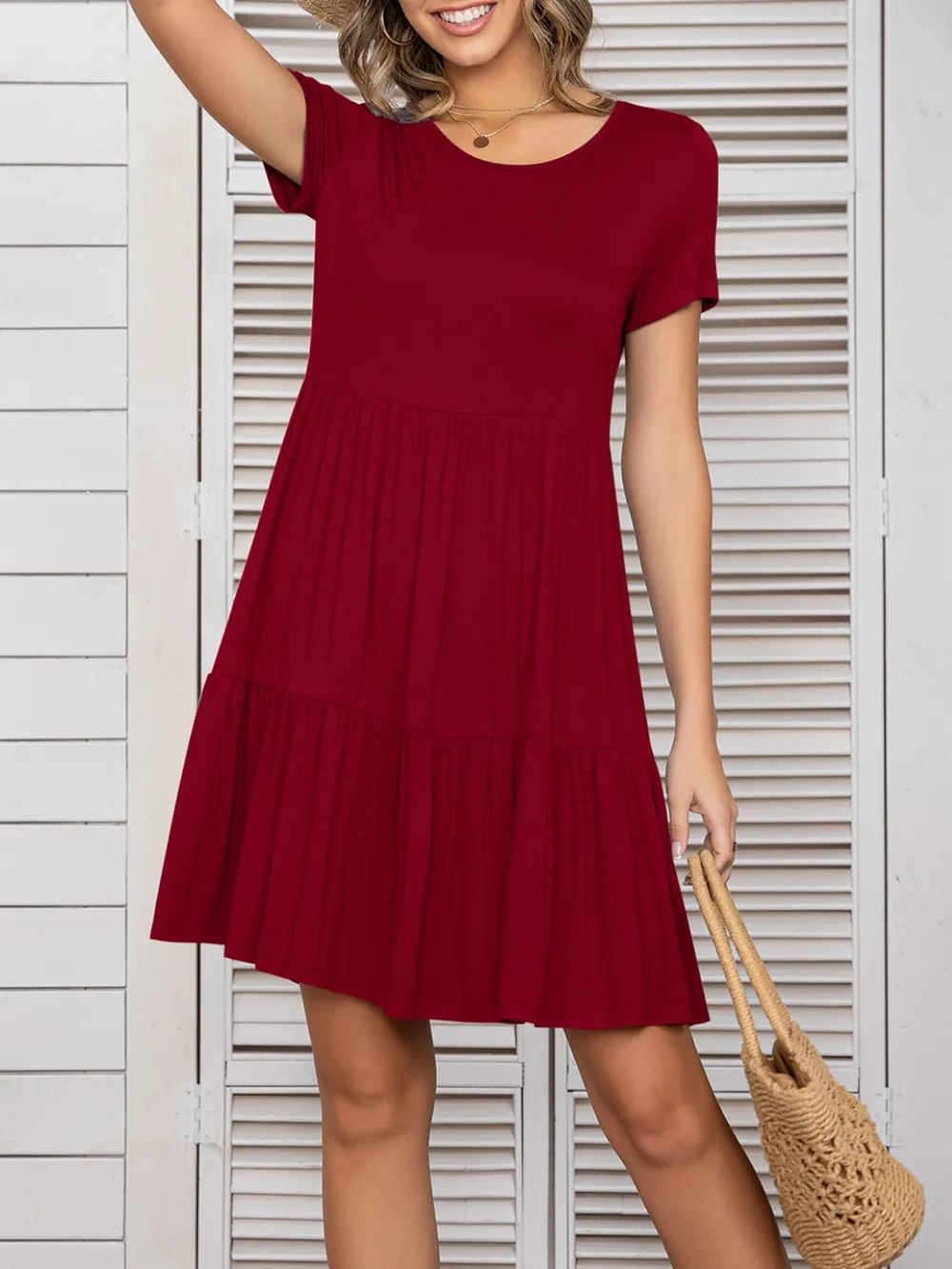 Round Neck Short Sleeve Mini Tee Dress, image 10
