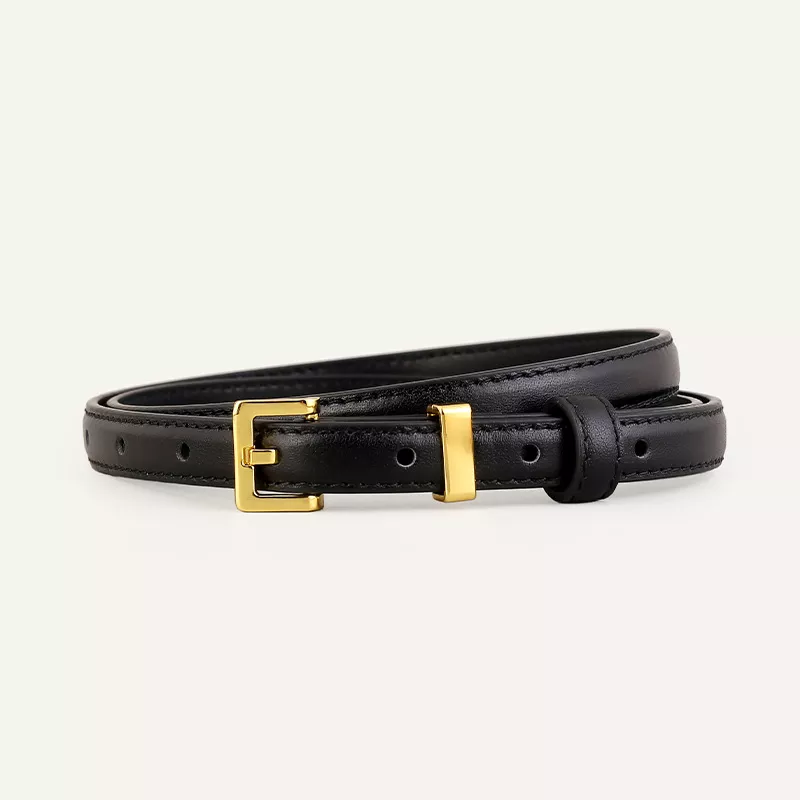 Skinny Leather Belt with Golden Buckle, image 4