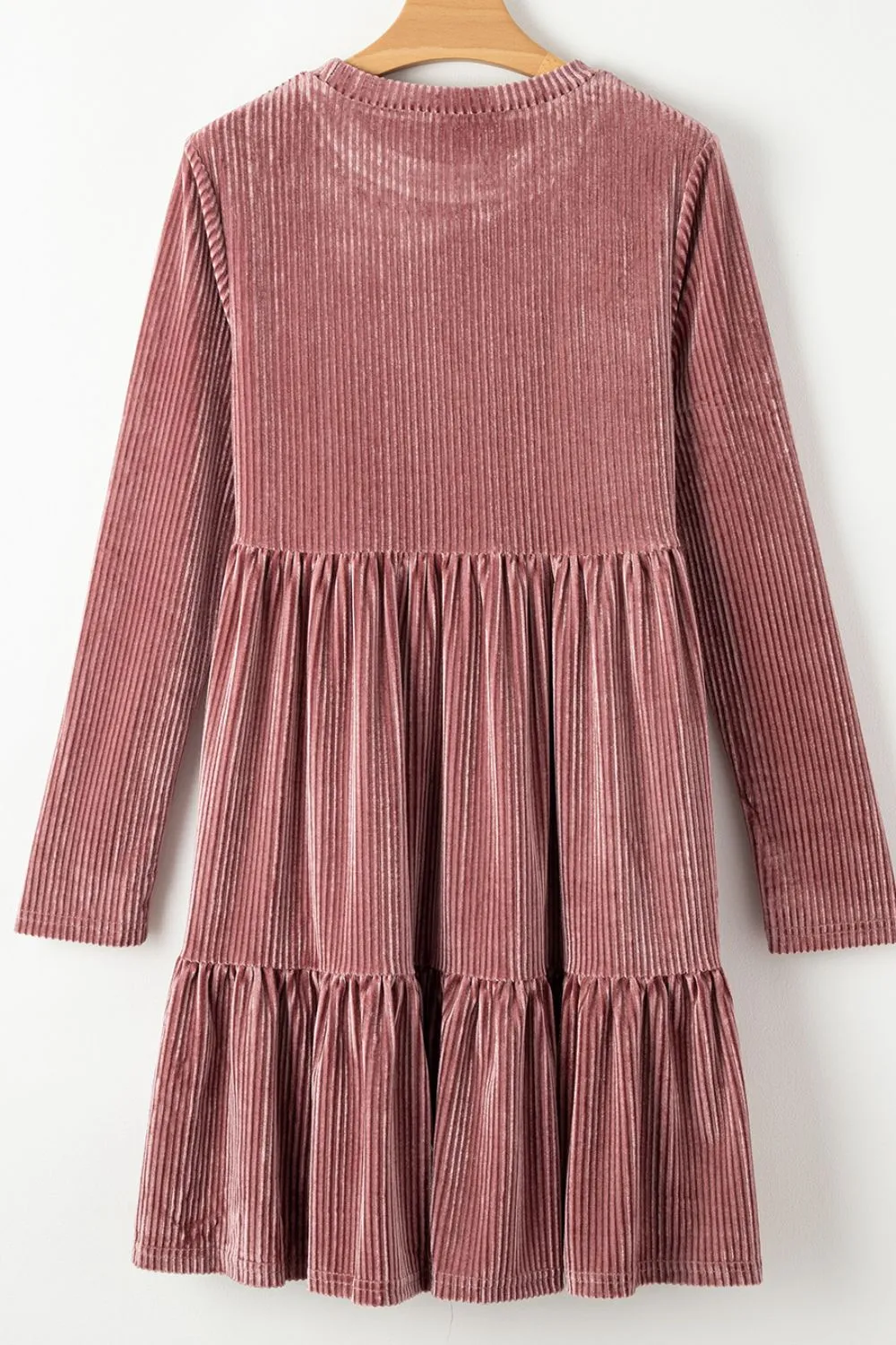 Ruffle Hem Round Neck Long Sleeve Dress, image 5