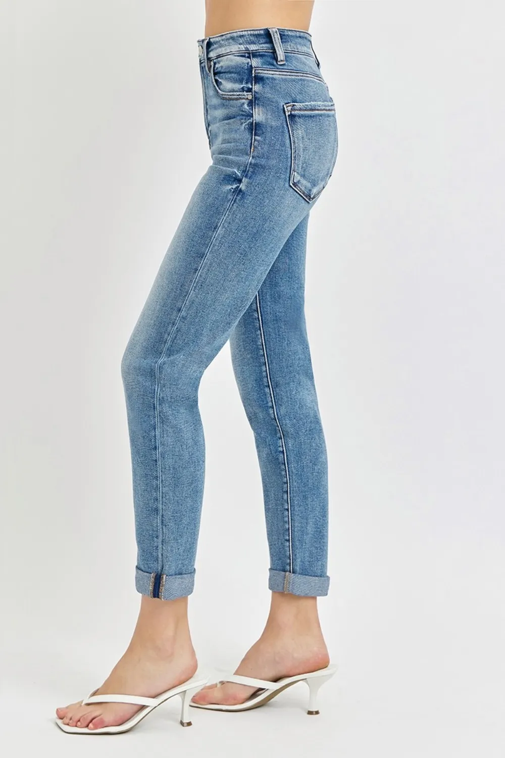 Full Size High Rise Cropped Roll Up Jeans, image 3