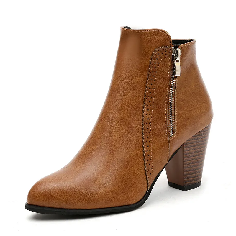 PU Leather Block Heel Boots, image 4