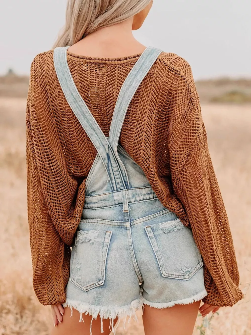 Distressed Denim Overalls Shorts, image 6
