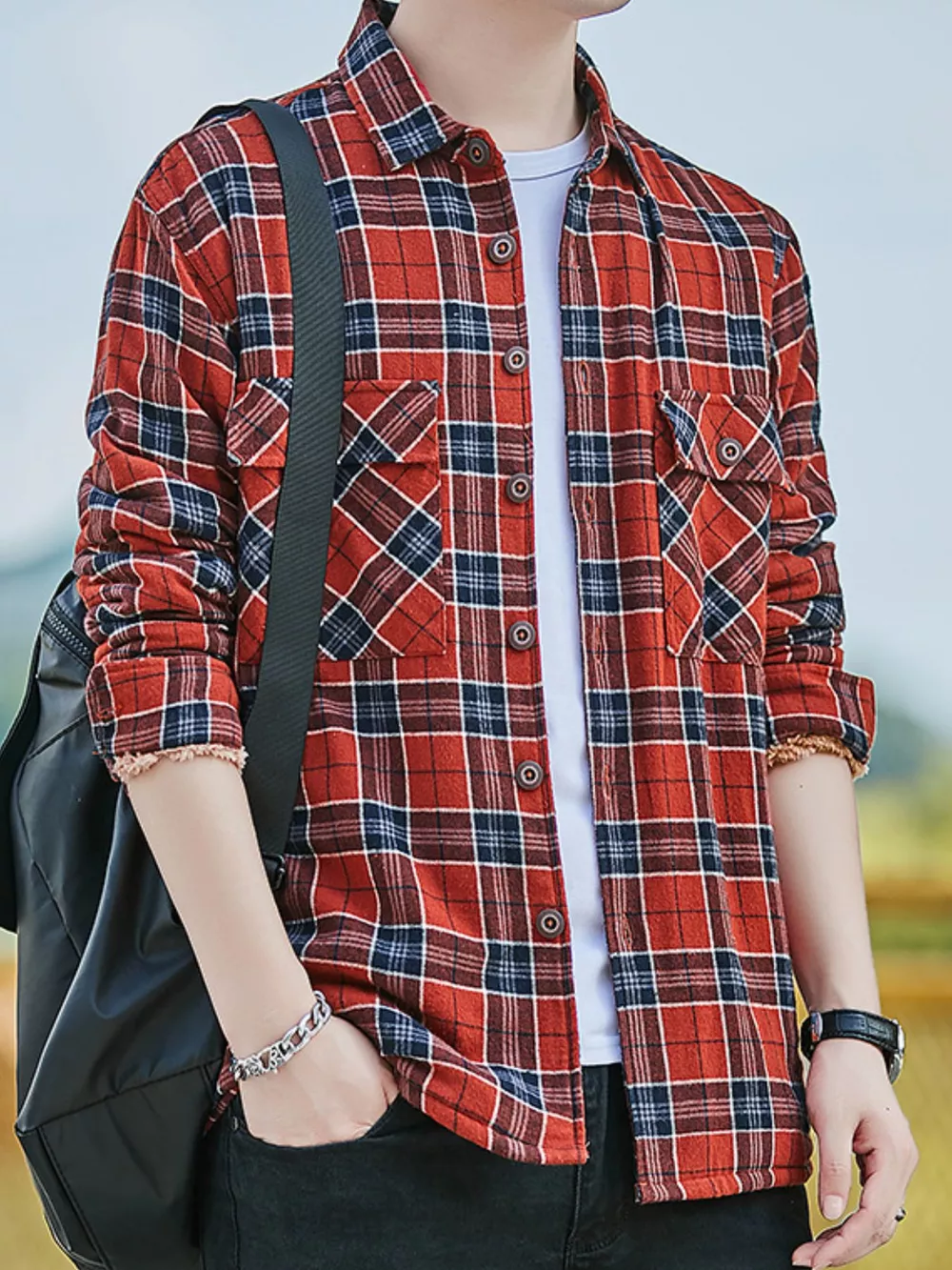 Men's Plus Size Casual Plaid Button Up Shirt, image 2