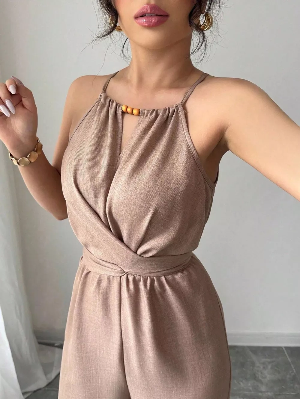 Sleeveless Tie Waist Wide-Leg Jumpsuit, image 3