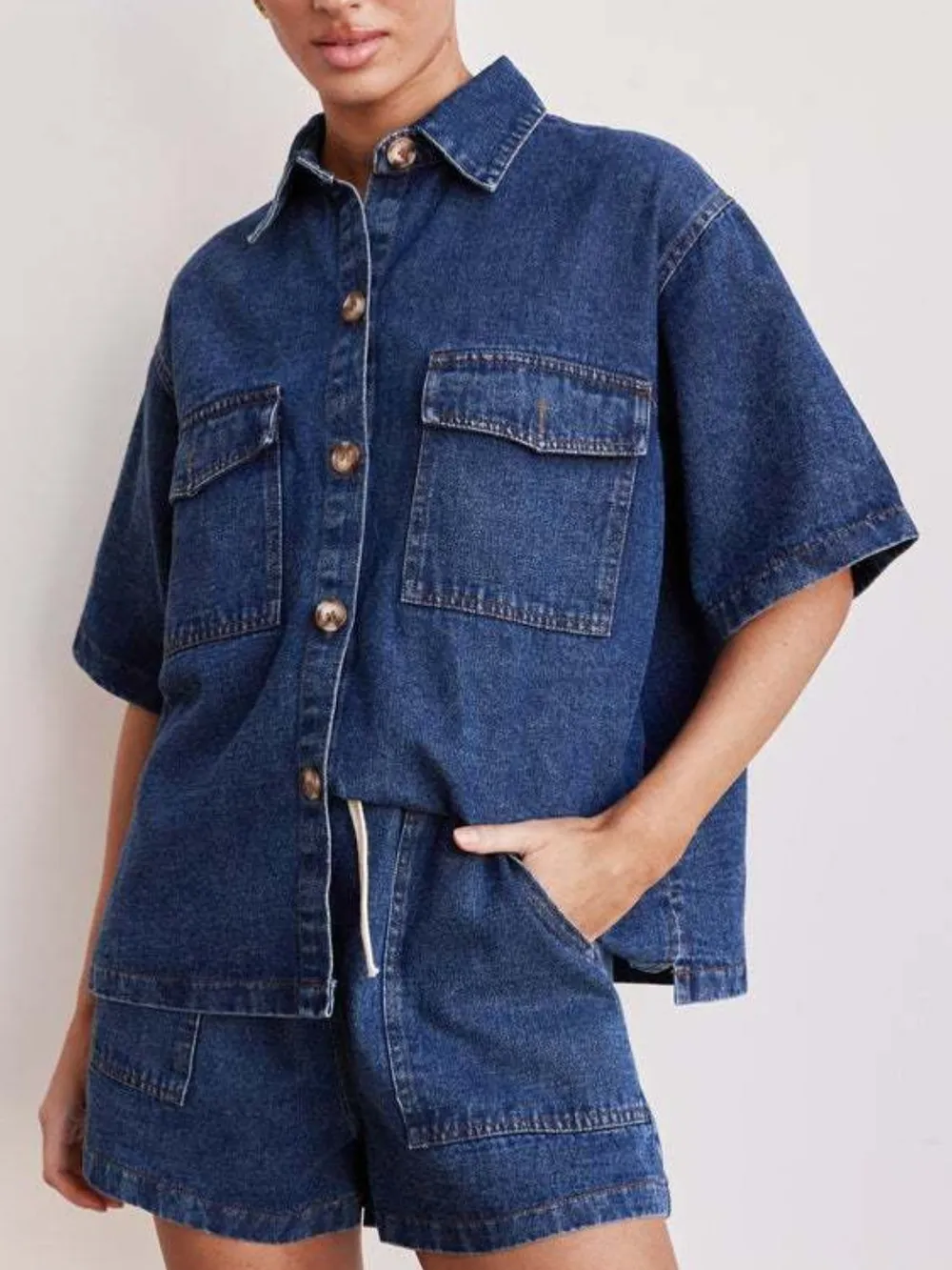 Button Up Half Sleeve Denim Shirt, image 2