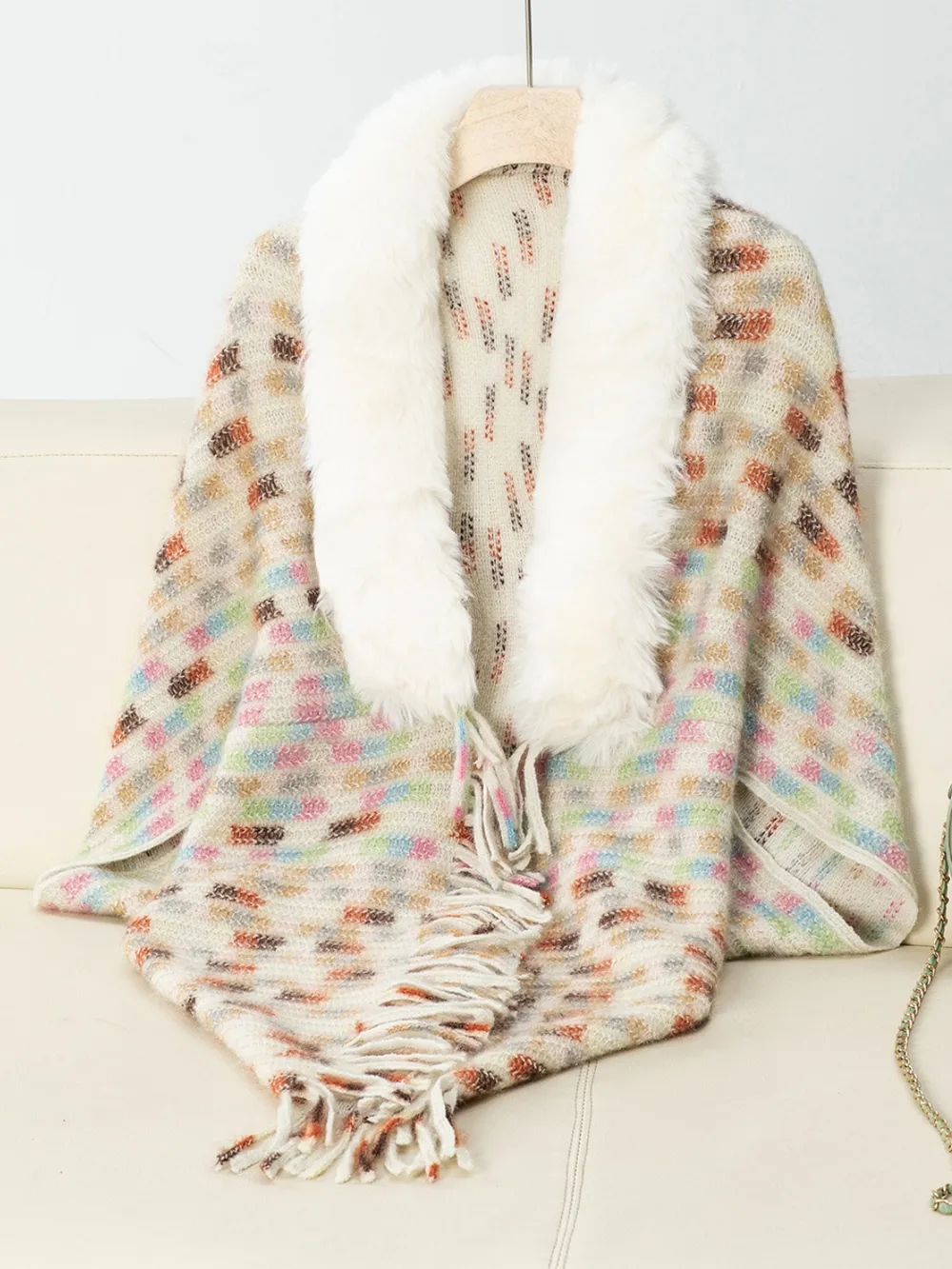 Fringe Fuzzy Open Front Poncho, image 4