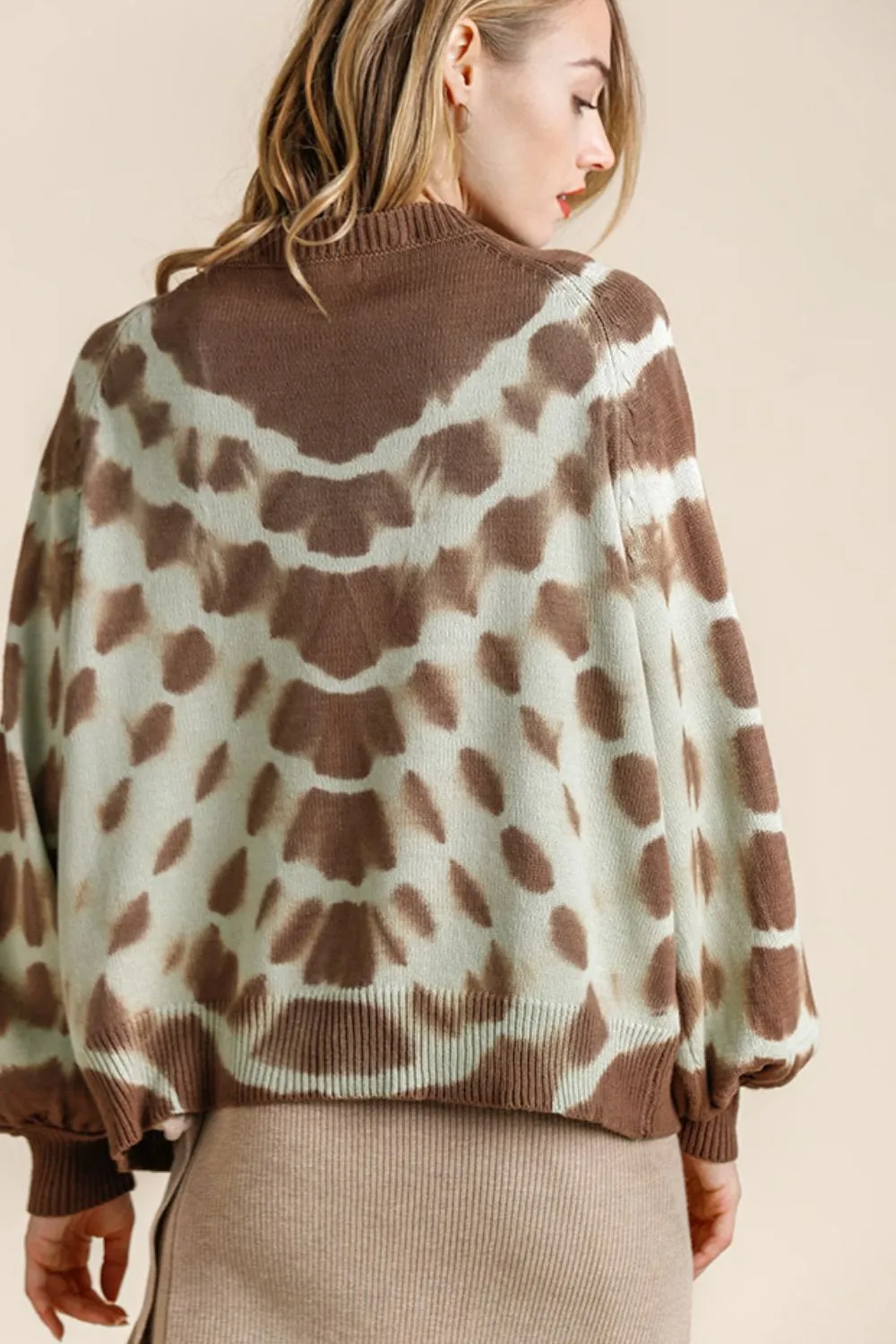 Full Size Ribbed Hem Tie Dye Round Neck Sweater Plus Size, image 3