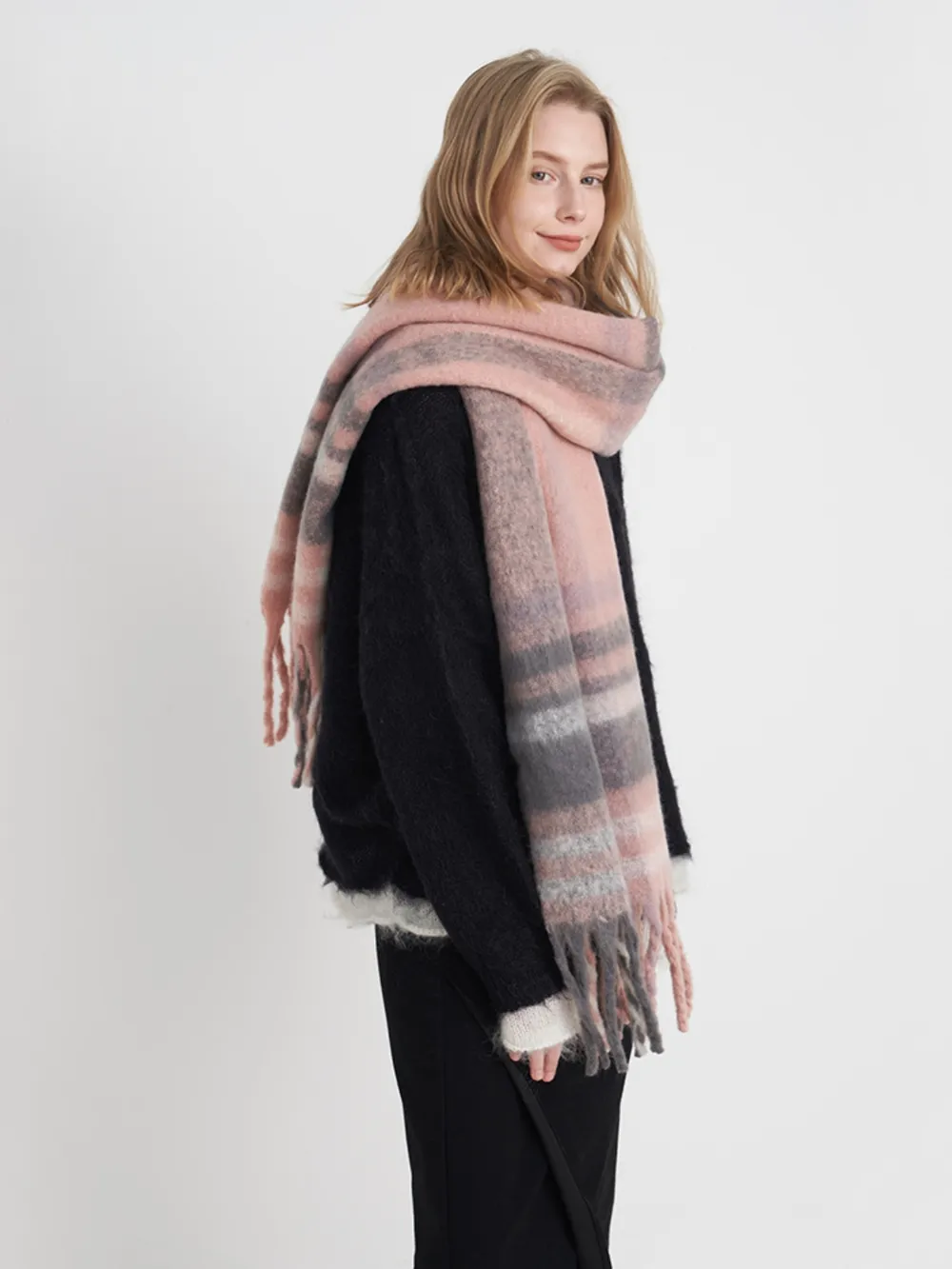 Fringe Plaid Polyester Scarf, image 6