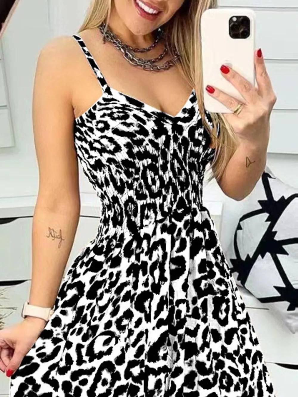 Full Size Leopard Print Spaghetti Strap Maxi Dress Plus Size, image 7