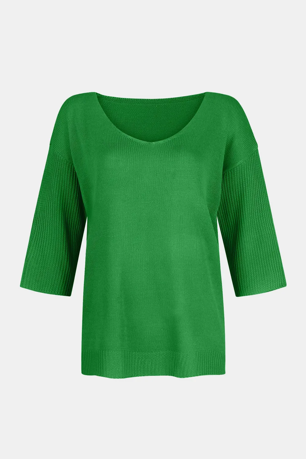 V-Neck Three-Quarter Sleeve Knit Top, image 8