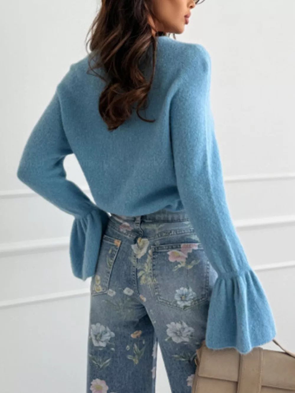 Round Neck Flounce Sleeve Sweater, image 6