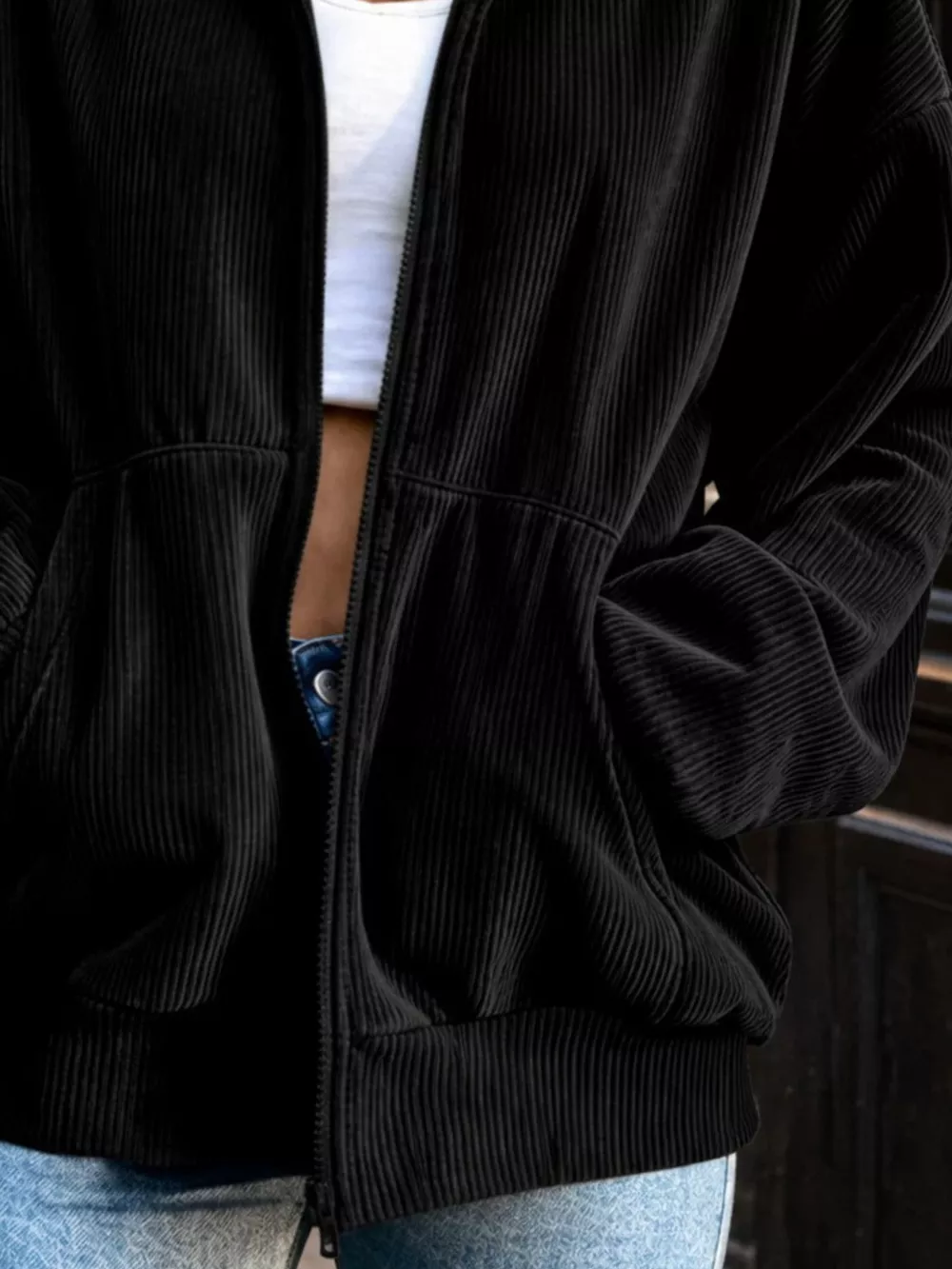 Corduroy Zip-Up Dropped Shoulder Jacket, image 3