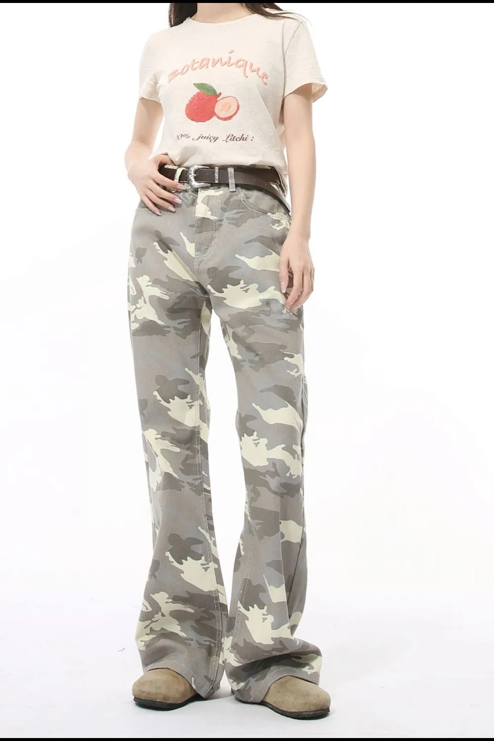 Camouflage Bootcut Jeans with Pockets, image 3