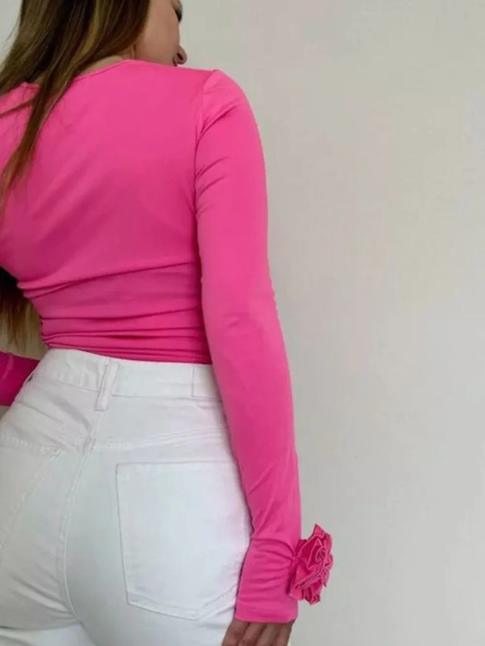 Flower Round Neck Long Sleeve T-Shirt, image 4