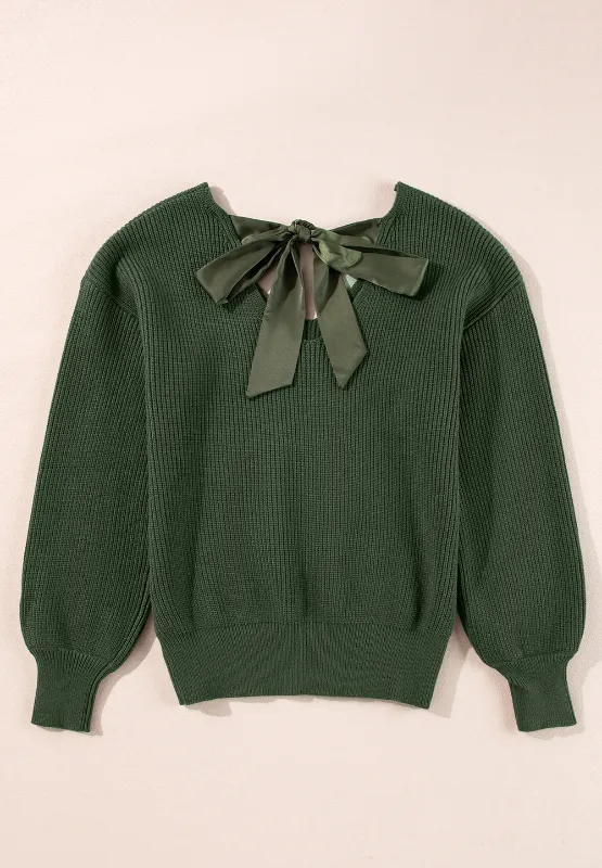 Tied Back V-Neck Long Sleeve Sweater, image 7