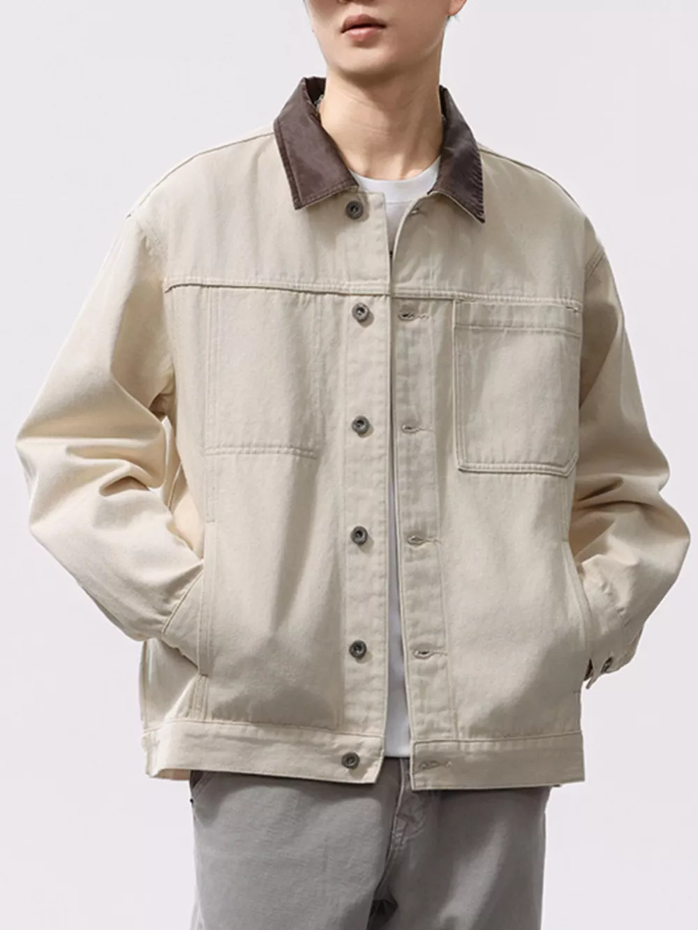 Men's Plus Size Two-Tone Collar Casual Jacket, image 4