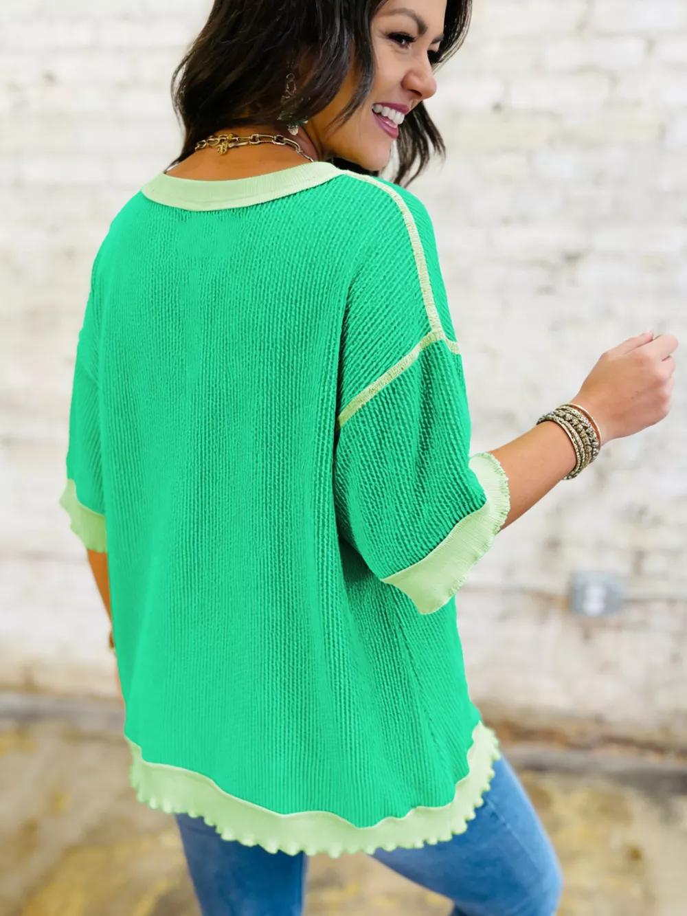 Loose Uneven Hem Twist Ribbed T Shirt, image 2