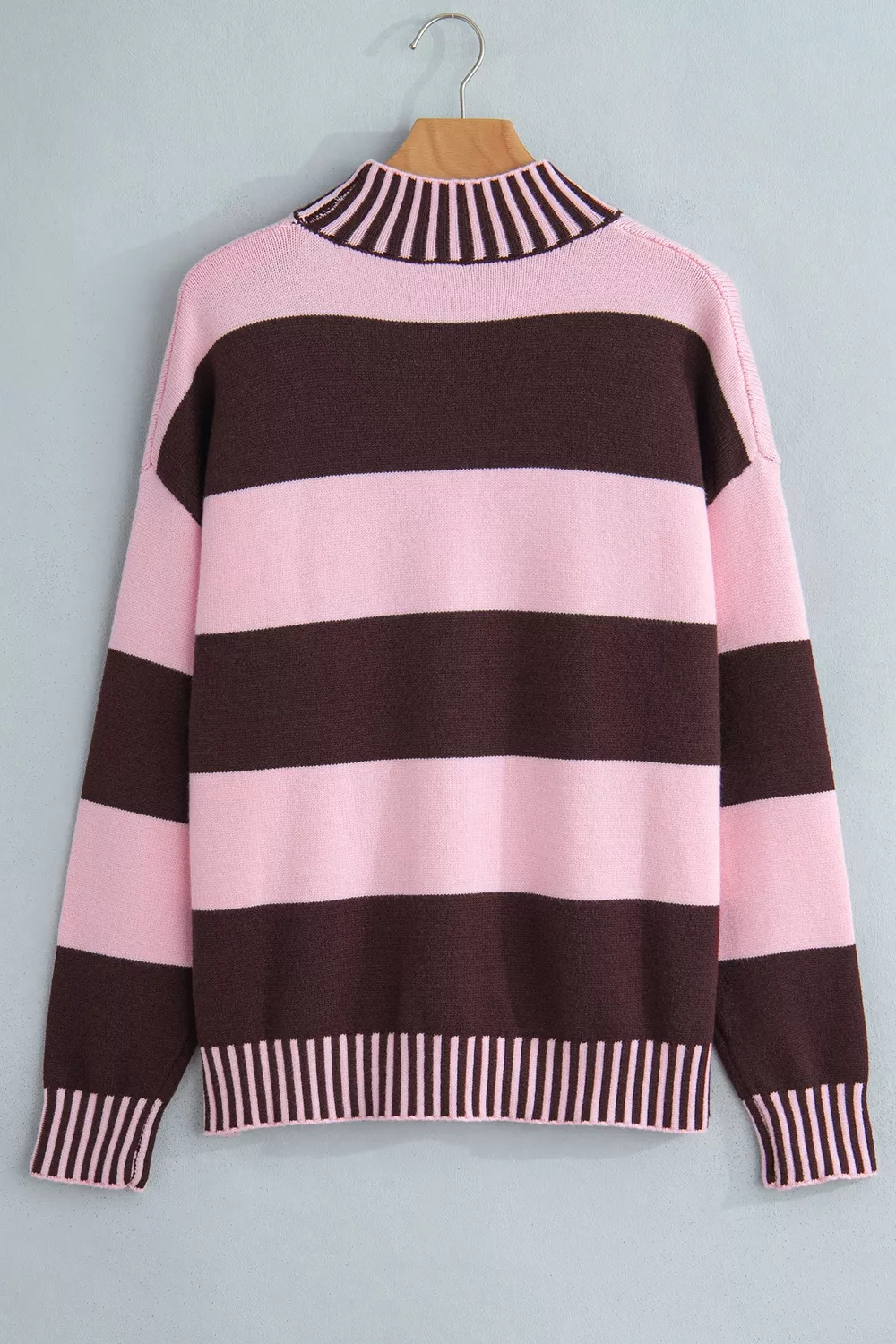 Stripe Contrast High Neck Dropped Shoulder Relaxed Sweater, image 6