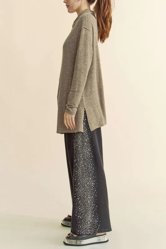 Slit Mock Neck Long Sleeve Top, image 6