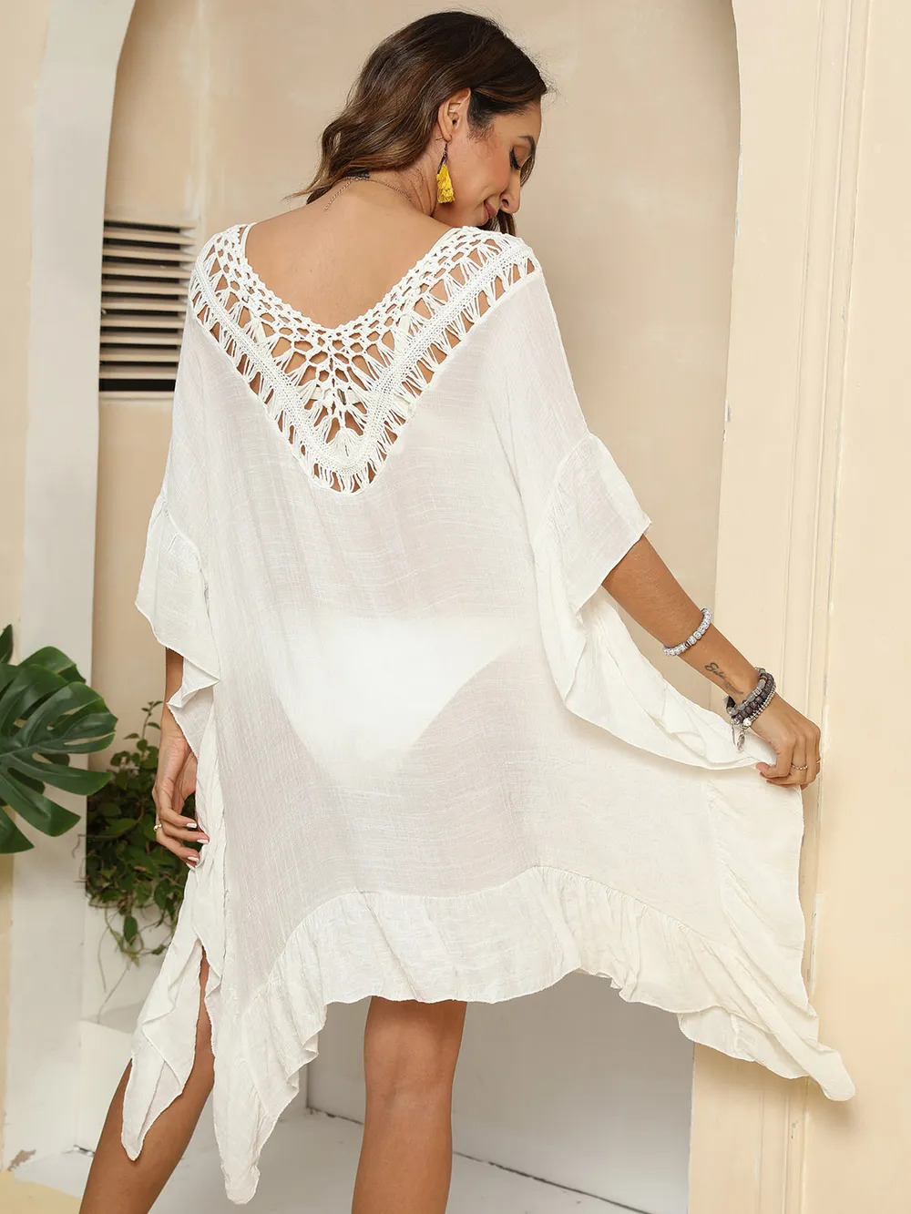 Cutout Ruffled Half Sleeve Cover-Up, image 6
