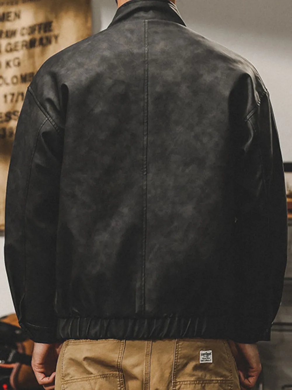 Men's Plus Size Zip Up Stand Collar Biker Jacket, image 4
