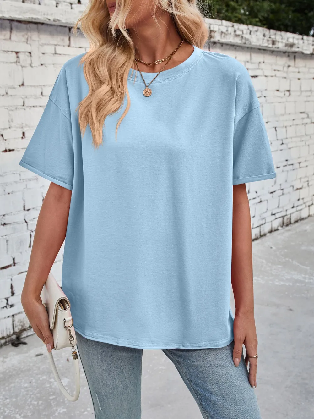 Exposed Seam Round Neck Half Sleeve T-Shirt, image 6