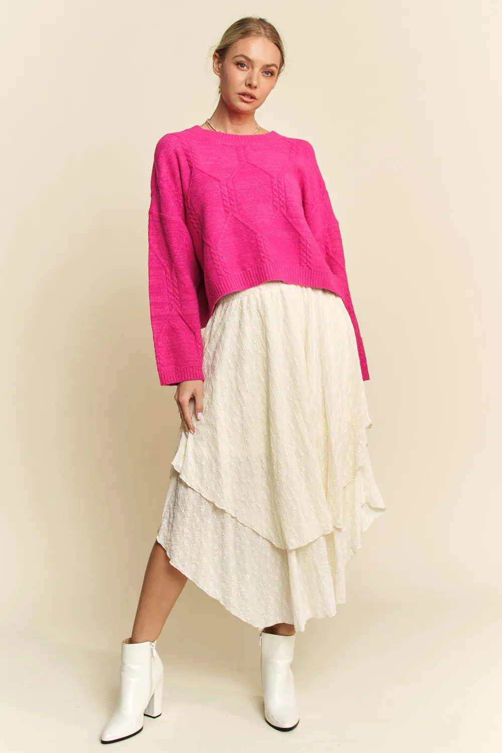 Diamond Cable Pattern Drop Shoulder Sweater, image 8