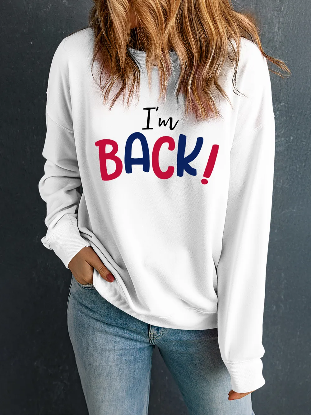 I'M BACK Round Neck Dropped Shoulder Sweatshirt, image 3