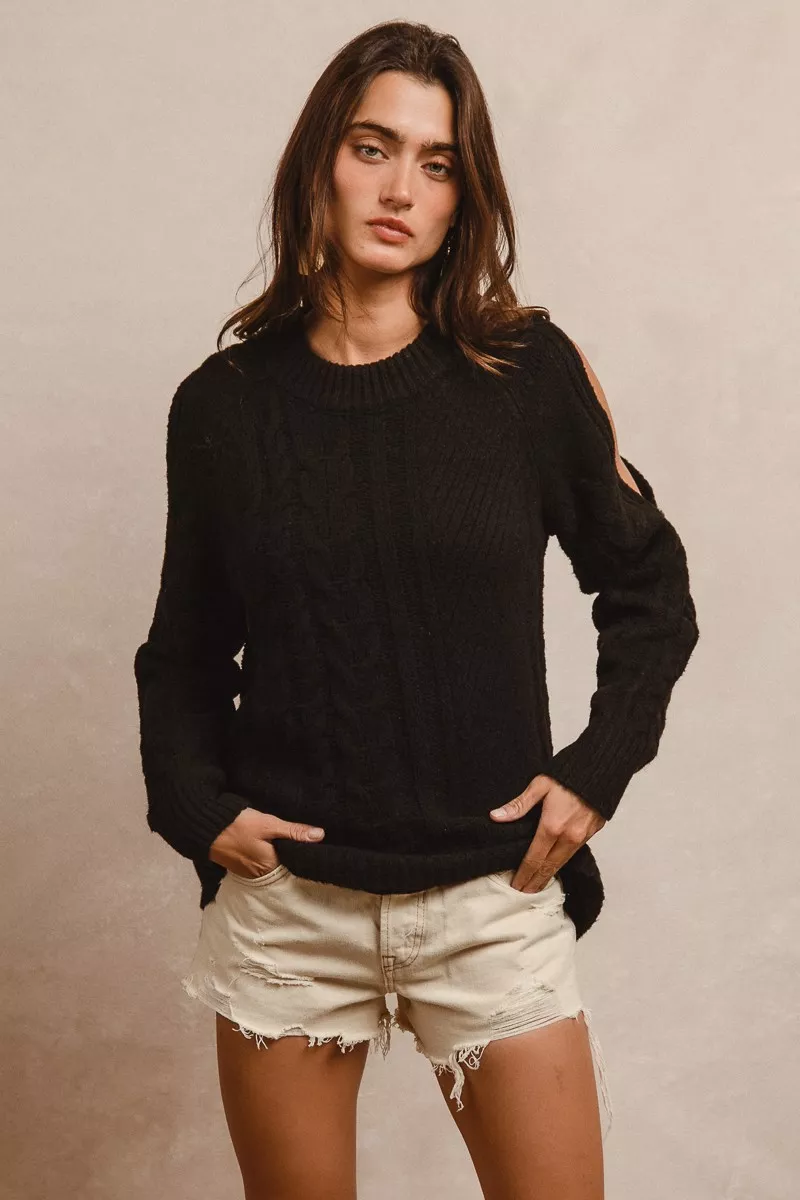 Twist Knitted Open Shoulder Sweater, image 2