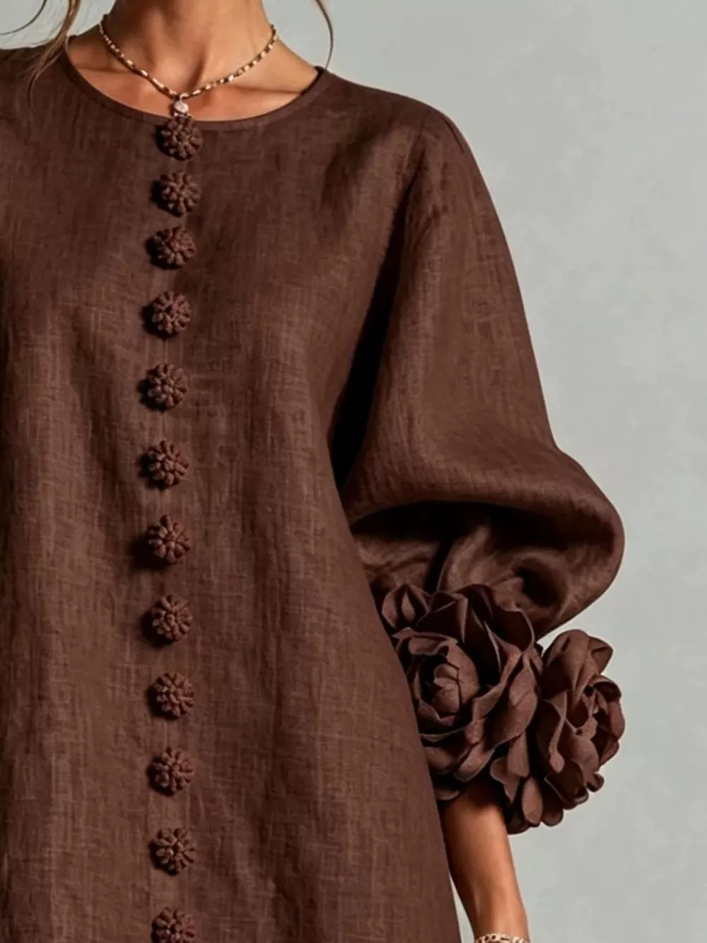 Full Size 3D Floral Sleeve Round Neck Dress Plus Size, image 9