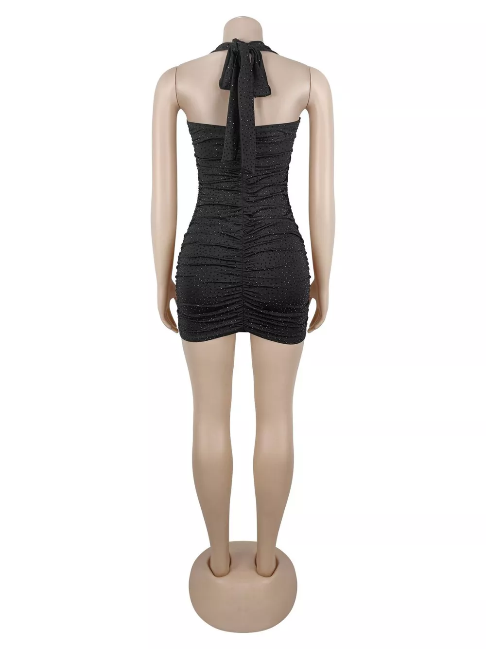 Rhinestone Ruched Halter Neck Bodycon Mini Dress, image 7