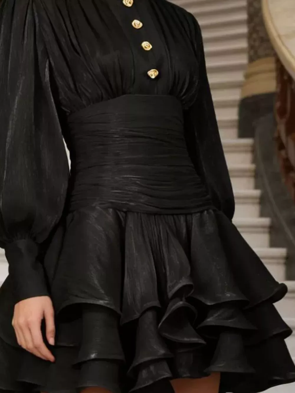 Ruffled Layered Lantern Sleeve Mini Dress, image 3