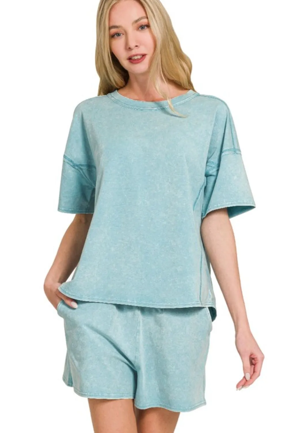 Acid Washed Short Sleeve Tee & Shorts Set
