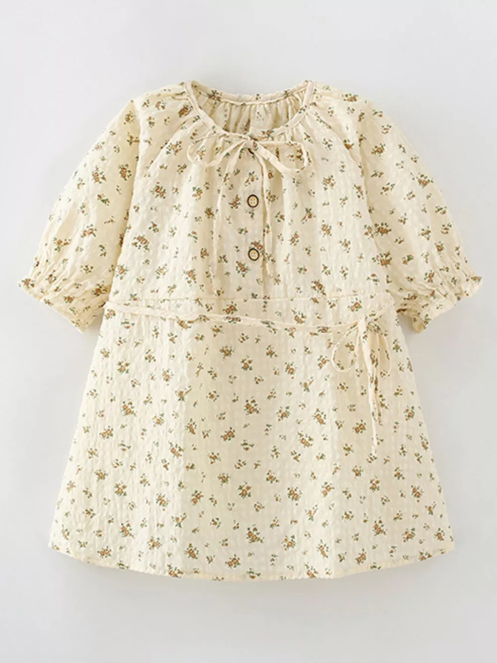 Children's Vintage Floral Print Puff Sleeve Dress, image 2