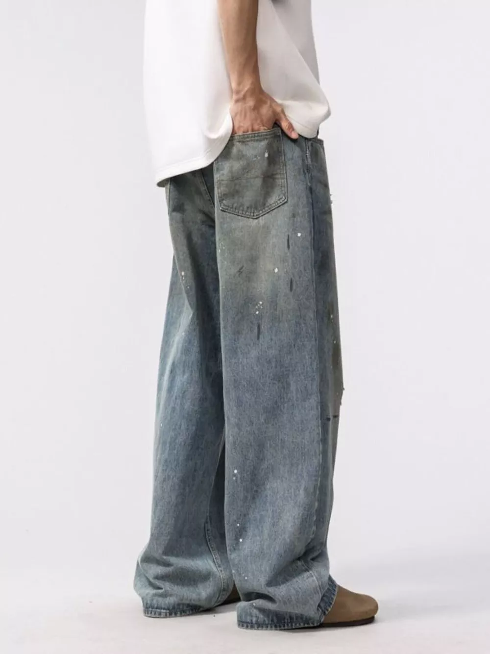 Men's Wide Leg Washed Jeans, image 4