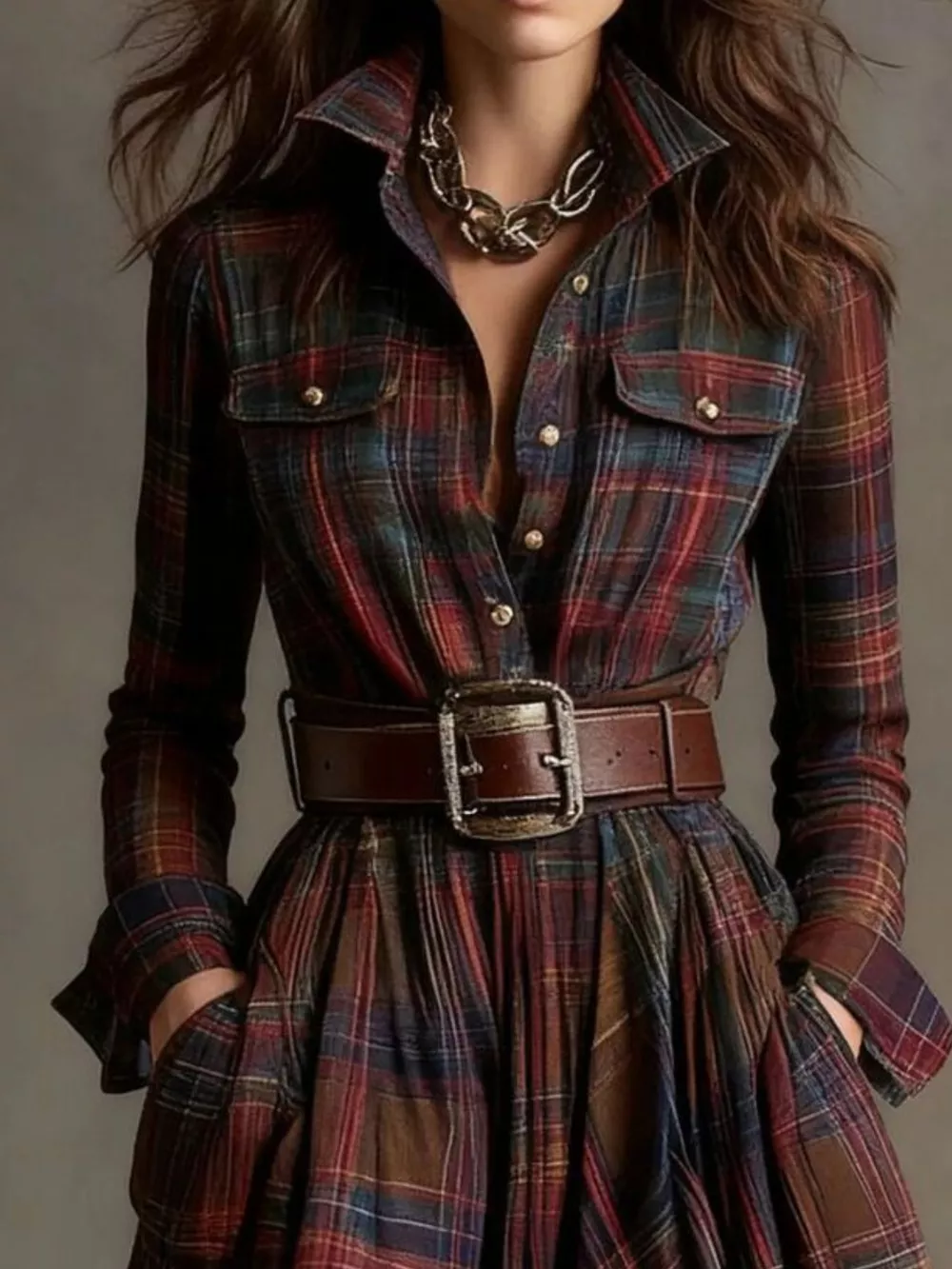 Full Size Plaid Long Sleeve Shirt Dress Plus Size, image 3